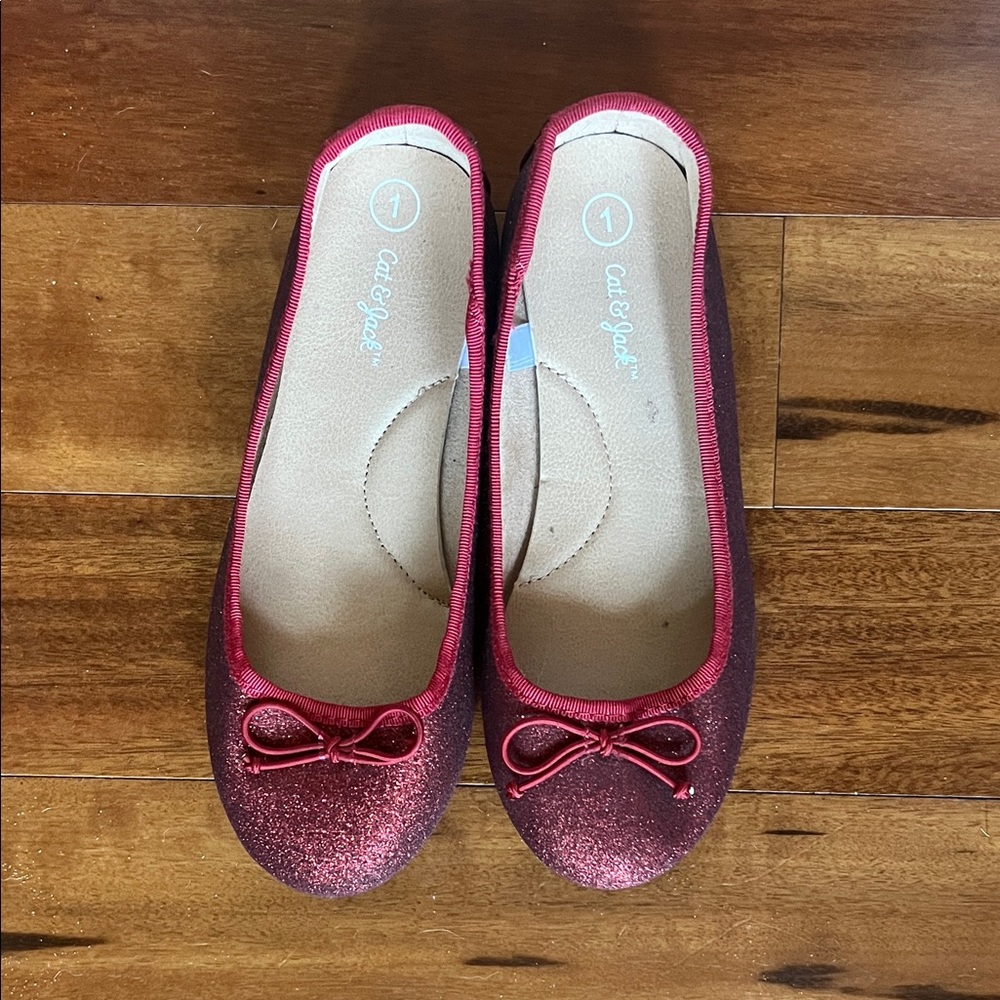 Cat & Jack Dark Red Glitter Ballet Flats